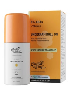 Chemist at Play Chemist at Play UnderArm Roll-On with 5% AHA, Lactic Acid & 1% Mandelic Acid | Prevents Body Odour, Brightens Skin & Exfoliates Underarm | For Sensitive Skin |White Jasmine Fragrance|Alcohol Free-40ml 