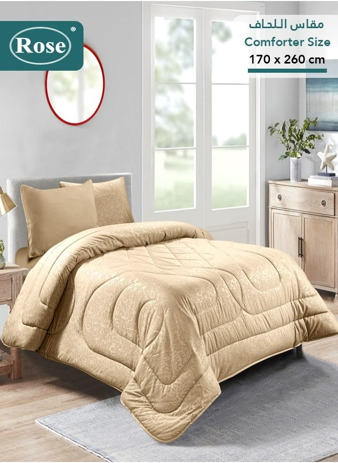 Rose ROSE Luxurious Flory Comforter, Premium Cotton Alternative Microfiber, Set of 4 pieces, Super Soft Cozy Breathable Cooling Lightweight, Extra Twin size 260x170 cm, Beige  - Image 1