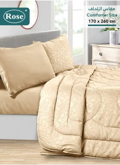 Rose ROSE Luxurious Flory Comforter, Premium Cotton Alternative Microfiber, Set of 4 pieces, Super Soft Cozy Breathable Cooling Lightweight, Extra Twin size 260x170 cm, Beige  - Image 2