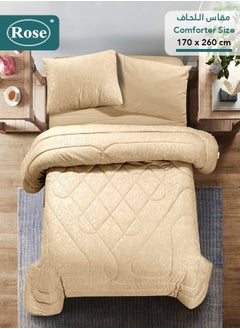 Rose ROSE Luxurious Flory Comforter, Premium Cotton Alternative Microfiber, Set of 4 pieces, Super Soft Cozy Breathable Cooling Lightweight, Extra Twin size 260x170 cm, Beige  - Image 3