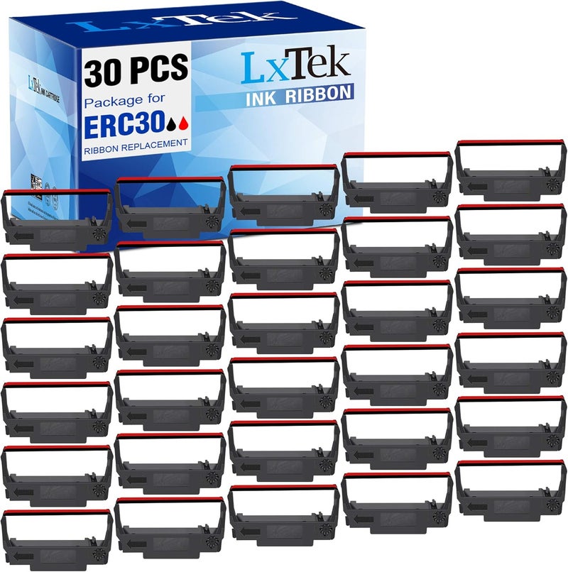 LxTek 30 عبوة بديل شريط ERC30 متوافق مع ERC-30، ERC 30 34 38 B/R مستخدم مع طابعة Epson ERC30 ERC34 ERC38 NK506 (أسود وأحمر) - Image 1