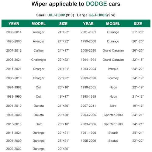 CDWTPS Windshield Wiper for Dodge Charger 2011-2021｜Sprinter 3500 2003-2006｜Stealth 1991-1996 | Sprinter 2500 2003-2006,24"+21" Replace Front Windshield Wiper Blades J&U-hook (2-Pack) - Image 2