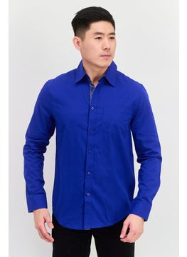 Men Regular Fit Plain Long Sleeve Casual Shirts, Royal Blue