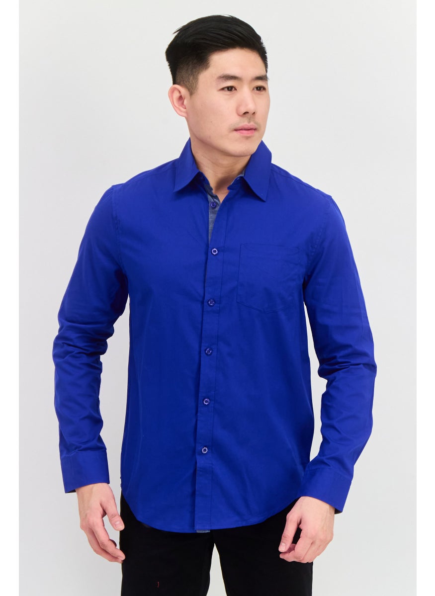 English Laundry - Men Regular Fit Plain Long Sleeve Casual Shirts, Royal Blue - Image 1