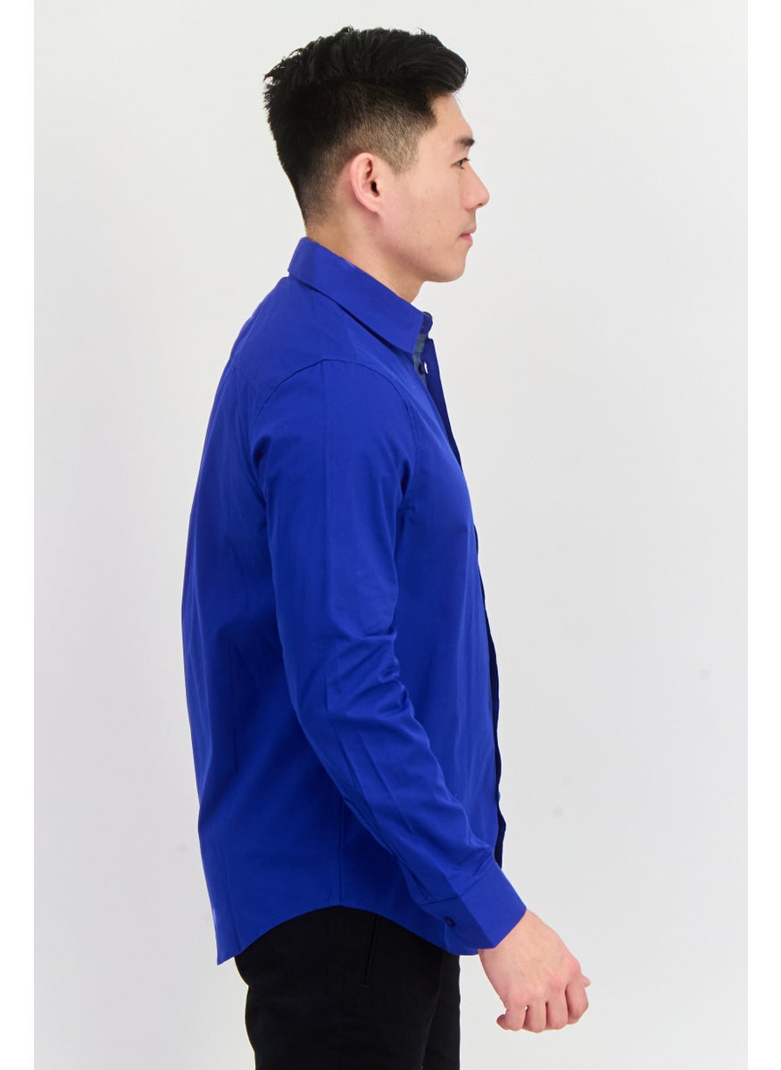 English Laundry - Men Regular Fit Plain Long Sleeve Casual Shirts, Royal Blue - Image 1