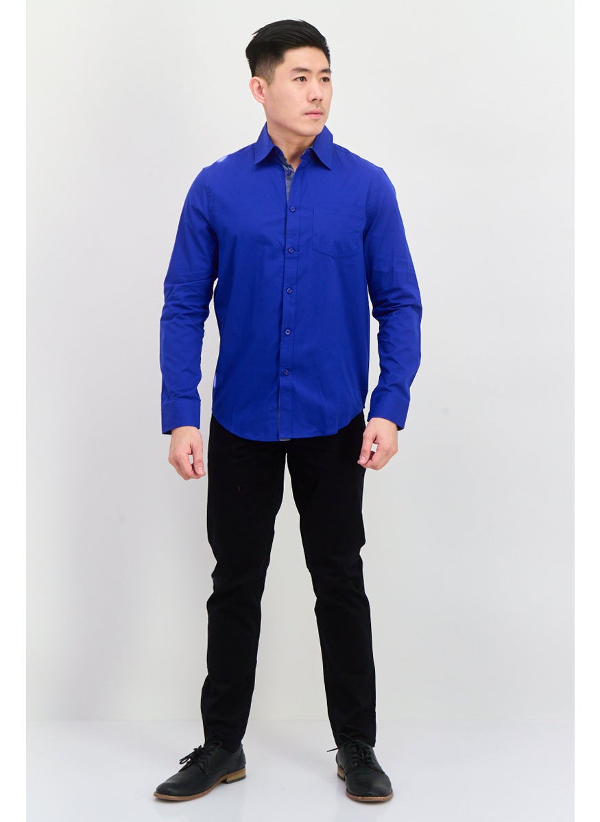 English Laundry - Men Regular Fit Plain Long Sleeve Casual Shirts, Royal Blue - Image 1
