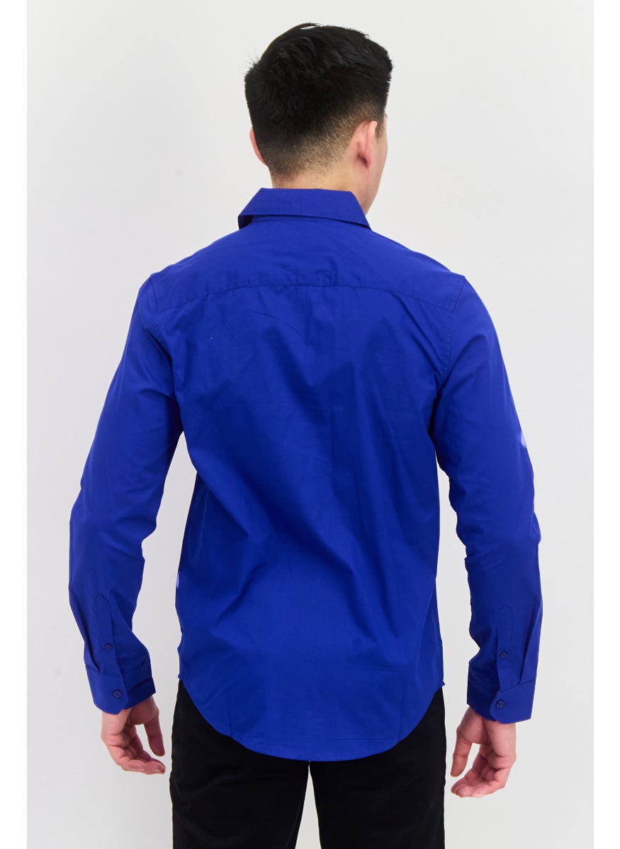 English Laundry - Men Regular Fit Plain Long Sleeve Casual Shirts, Royal Blue - Image 1