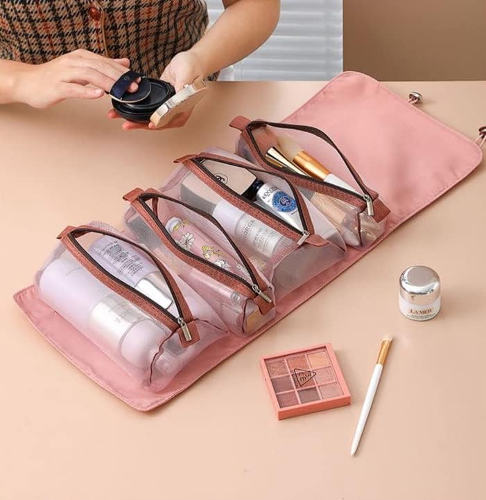 MVM Enterprise 4 in 1 Hanging RollUp Foldable Portable Detachable Cosmetic Organizer Bag Makeup Pouch Travel Toiletry Bag for Women Multicolour - Image 3