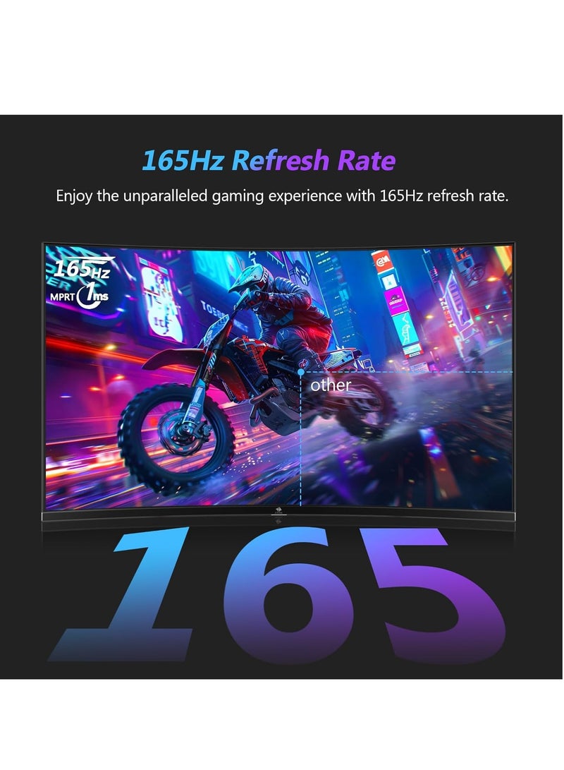 فلاشهوك شاشة ألعاب منحنية مقاس 27 بوصة بدقة 1080 بكسل حتى 165 هرتز و144 هرتز، ومنفذ DisplayPort HDMI ومكبرات صوت مدمجة، وشاشة تثبيت على الحائط VESA باللون الأسود - Image 3