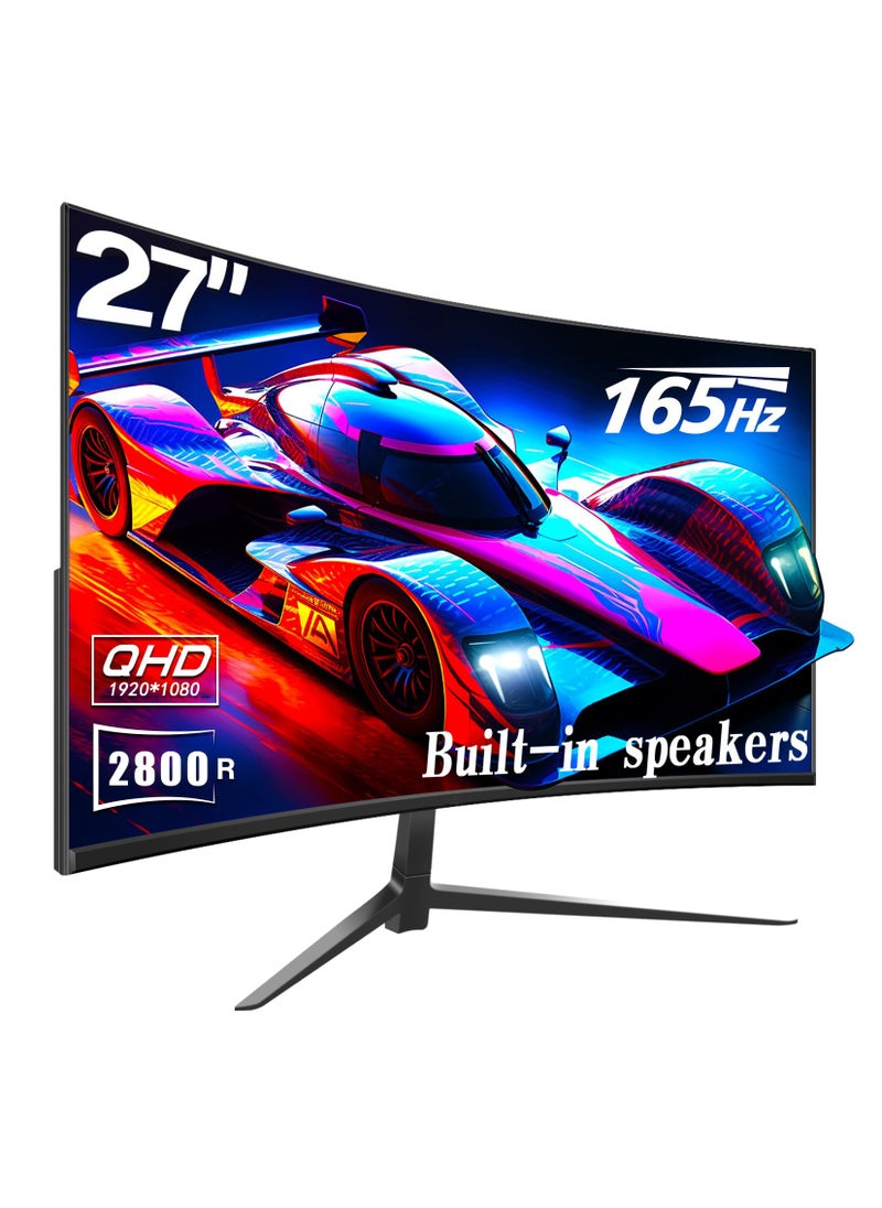 FlashHawk - Curved 27-inch Gaming Monitor 1080p up to 165Hz 144Hz, DisplayPort HDMI and Build-in Speakers, VESA Wall Mount Monitor Black - Image 1