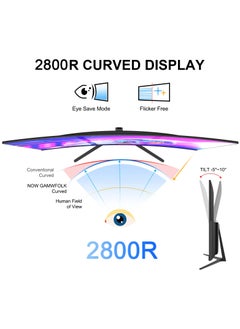 FlashHawk Curved 27-inch Gaming Monitor 1080p up to 165Hz 144Hz, DisplayPort HDMI and Build-in Speakers, VESA Wall Mount Monitor Black  - Image 5