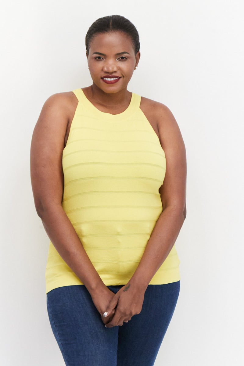 ANNE KLEIN Women Plus Size Round Neck Top, Yellow - Image 1