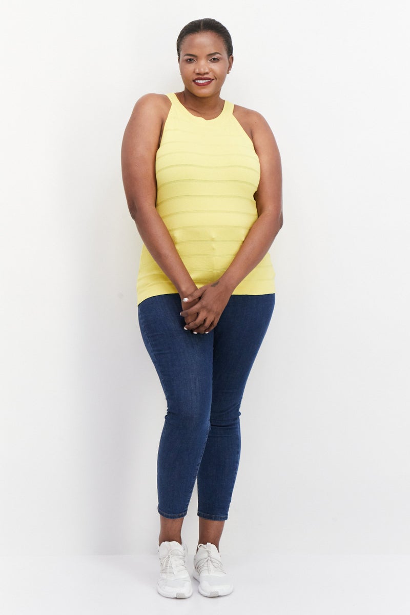 ANNE KLEIN Women Plus Size Round Neck Top, Yellow - Image 4