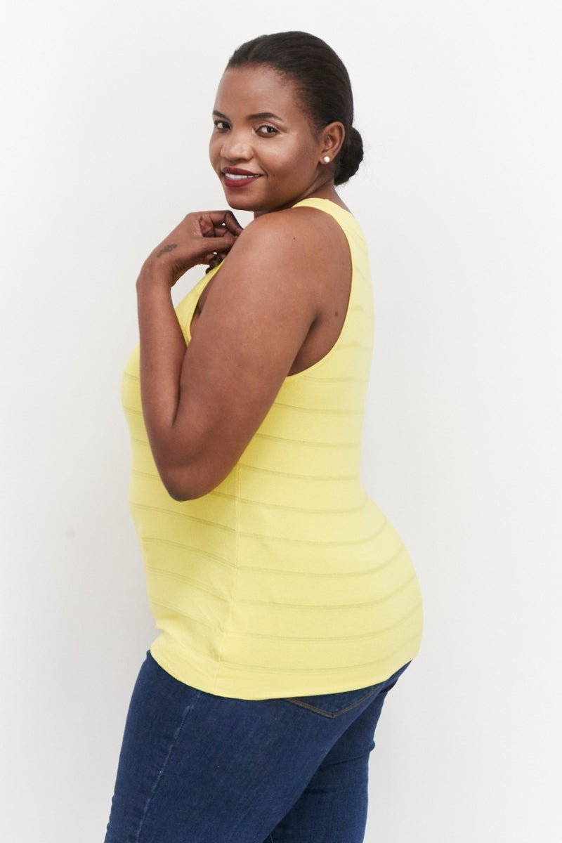 ANNE KLEIN Women Plus Size Round Neck Top, Yellow - Image 2