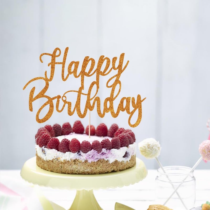 YUINYO Handmade Glitter happy birthday Cake Topper  Happy Birthday Cake Bunting Decor Birthday Party Decoration Supplies (Pumpkin yellow) - Image 4