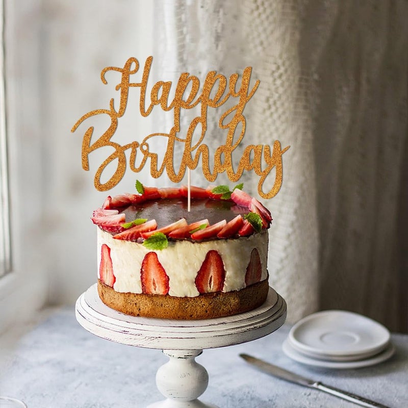 YUINYO Handmade Glitter happy birthday Cake Topper  Happy Birthday Cake Bunting Decor Birthday Party Decoration Supplies (Pumpkin yellow) - Image 5