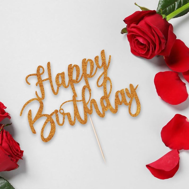 YUINYO Handmade Glitter happy birthday Cake Topper  Happy Birthday Cake Bunting Decor Birthday Party Decoration Supplies (Pumpkin yellow) - Image 3