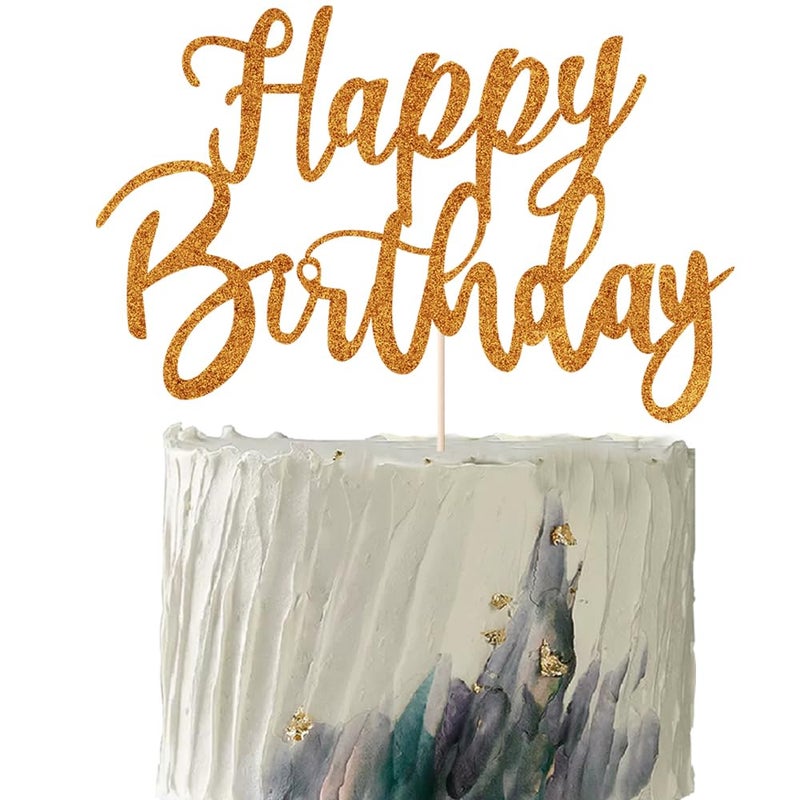 YUINYO Handmade Glitter happy birthday Cake Topper  Happy Birthday Cake Bunting Decor Birthday Party Decoration Supplies (Pumpkin yellow) - Image 1