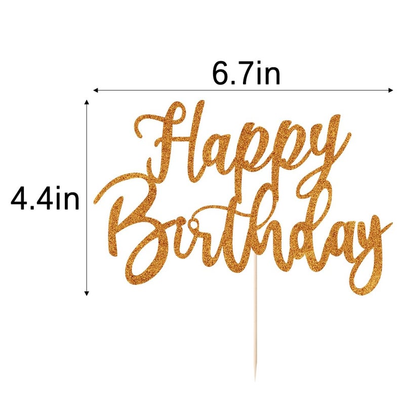 YUINYO Handmade Glitter happy birthday Cake Topper  Happy Birthday Cake Bunting Decor Birthday Party Decoration Supplies (Pumpkin yellow) - Image 2