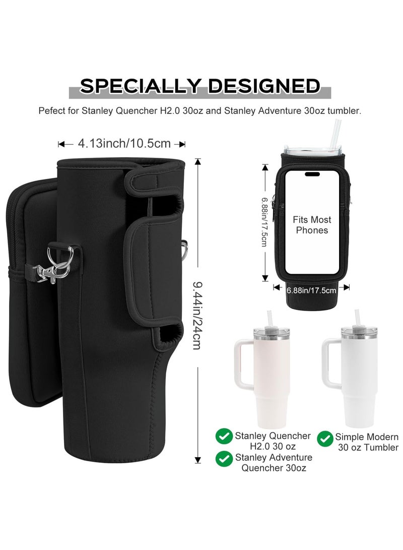 Hihonor Water Bottle Carrier Bag with Pouch for 40 oz Tumbler with Handle, Neoprene Water Bottle Holder Pocket with Adjustable Strap, Bottle Pouch for Stanley Cup Accessories (Purple)  - Image 3