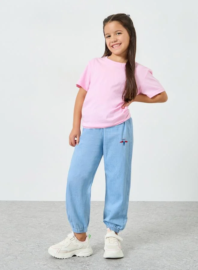 Styli Girls Light Blue Embroidered Jogger Jeans