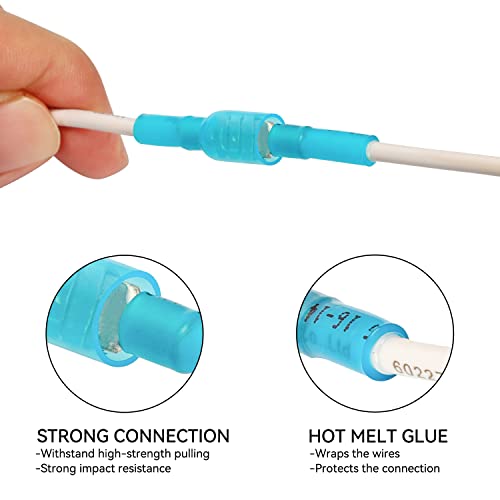 HKS 100PCS Female Spade Connector Blue 16-14 AWG - Heat Shrink Electrical Quick Disconnect Wire Connectors Kit - Tinned Red Copper - Automotive Marine Crimp Connectors - Waterproof and Insulated - Image 5