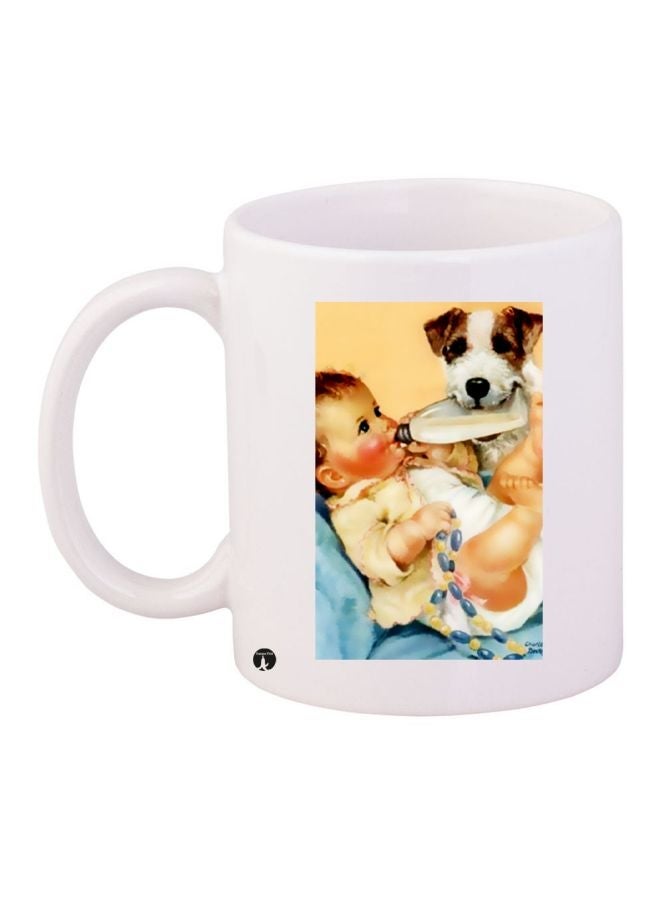 Dog Printed Coffee Mug White/Blue/Yellow 11ounce
