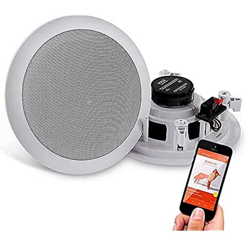Pyle 6.5â€ Pair Bluetooth Flush Mount In-wall In-ceiling 2-Way Speaker System Quick Connections Changeable Round/Square Grill Polypropylene Cone & Polymer Tweeter Stereo Sound 150 Watt (PDICBT652RD) - Image 4