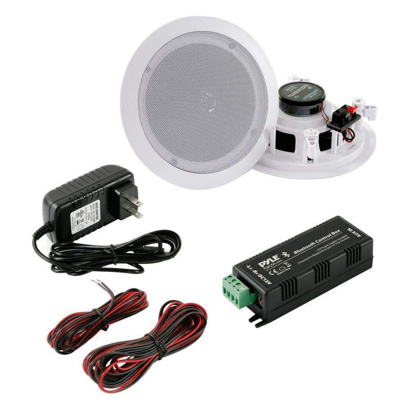 Pyle 6.5â€ Pair Bluetooth Flush Mount In-wall In-ceiling 2-Way Speaker System Quick Connections Changeable Round/Square Grill Polypropylene Cone & Polymer Tweeter Stereo Sound 150 Watt (PDICBT652RD) - Image 2