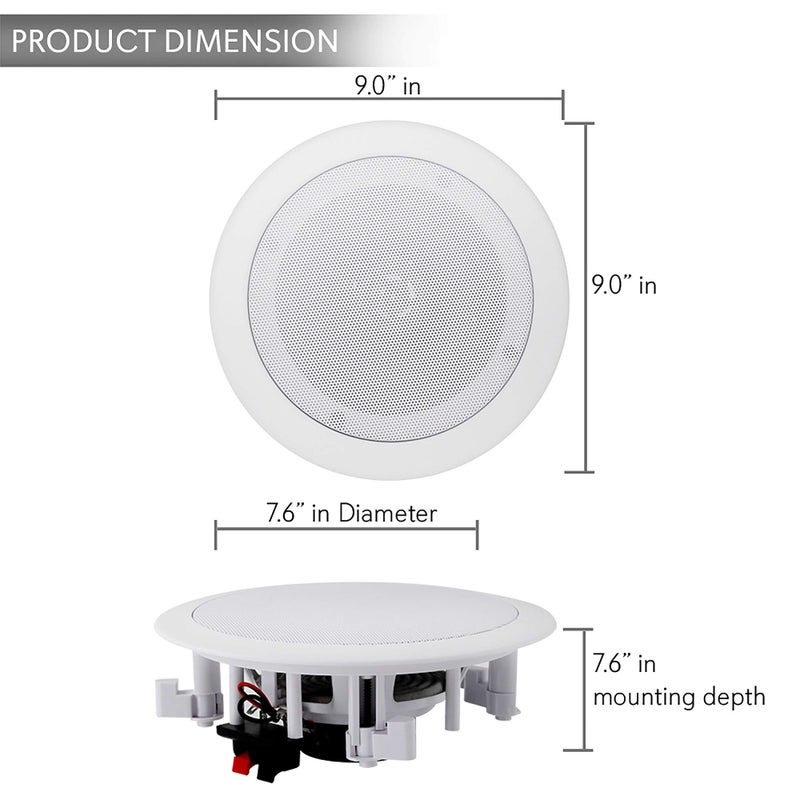 Pyle 6.5â€ Pair Bluetooth Flush Mount In-wall In-ceiling 2-Way Speaker System Quick Connections Changeable Round/Square Grill Polypropylene Cone & Polymer Tweeter Stereo Sound 150 Watt (PDICBT652RD) - Image 3