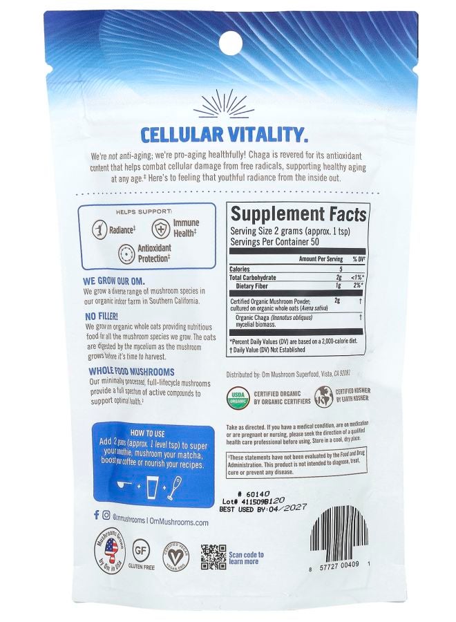 Om Mushrooms Superfood Powder Chaga 3.5 oz (100 g) - Image 2