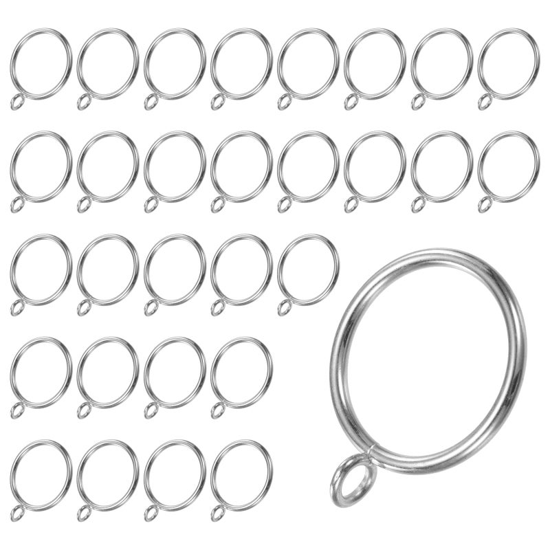 M METERXITY M METERXITY 40-Pack Silver Curtain Rings with Eyelet  Rustproof Metal Rings for Curtain Rods  1 Inch Interior Diameter Drapery Rings for Curtain Rods for Hanging Drapes/Hats/Towels - Image 1