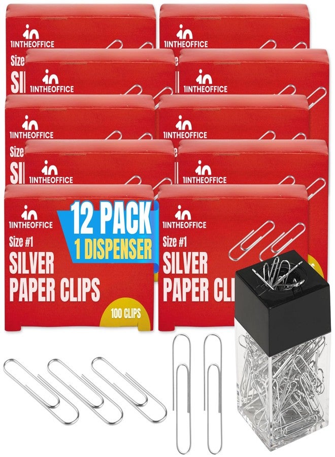 1InTheOffice Paper Clip Dispenser, Magnetic-Top, #1 Standard Size, Desktop Dispenser Smooth Finish, Silver, 100/Box 12 Pack - Image 1