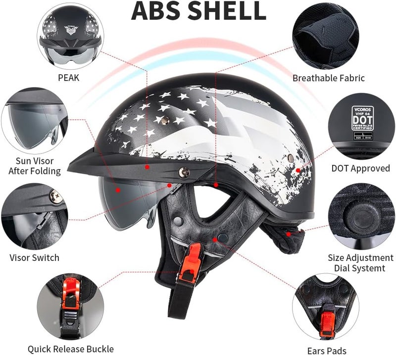 VCOROS VHF04 Retro Half Helmet with Sun Visor - Image 2