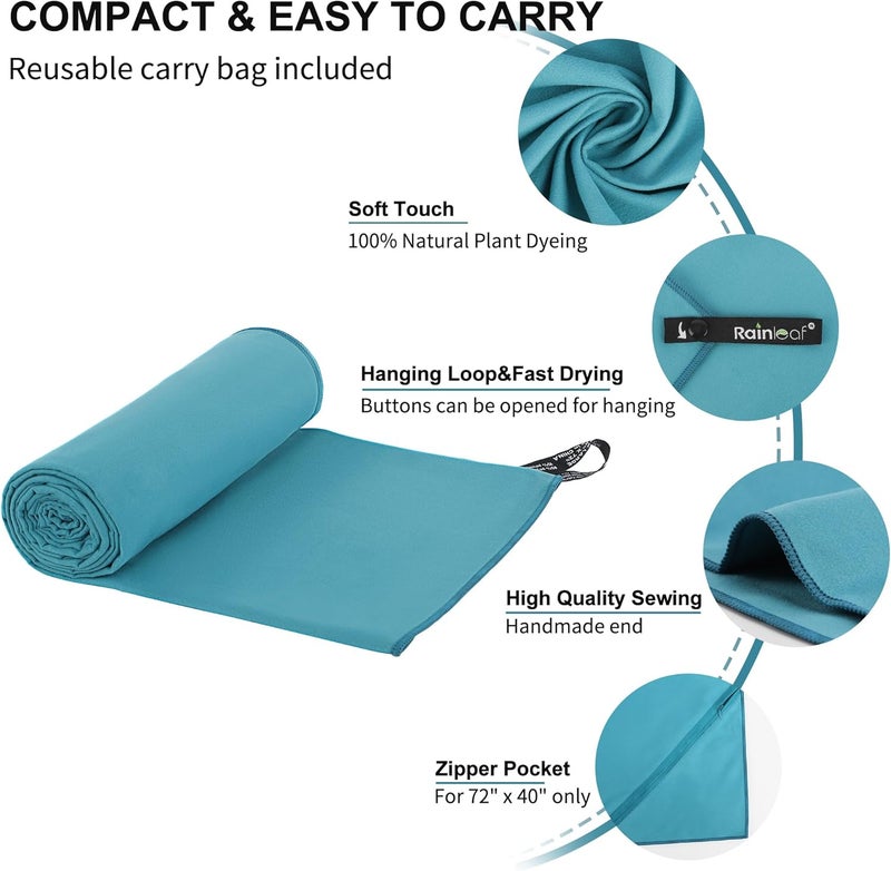 Rainleaf Microfiber Towel Perfect Travel & Gym & Camping Towel. Quick Dry - Super Absorbent - Ultra Compact - Lightweight. Suitable for Trip, Beach, Shower, Backpacking, Pool - Image 3