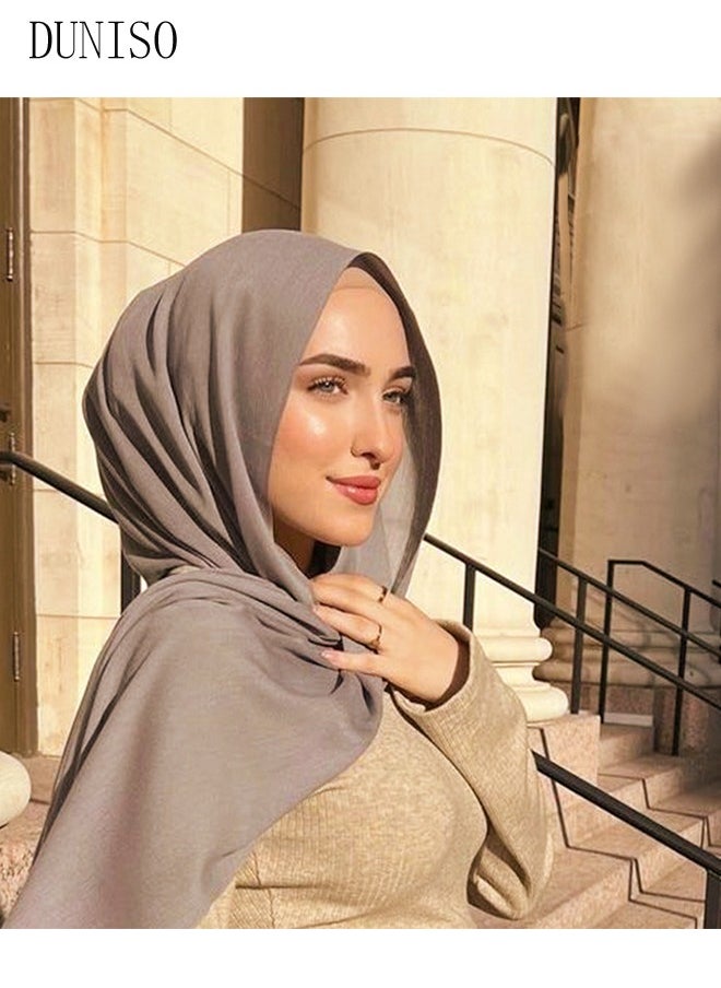 DUNISO Hijab for Women Muslim Cotton Hijab Fashion Hijab Scarf, Elegant Modest Muslim Islamic Ramadan Soft Lightweight Jersey Hijab Long Scarf  - Image 3