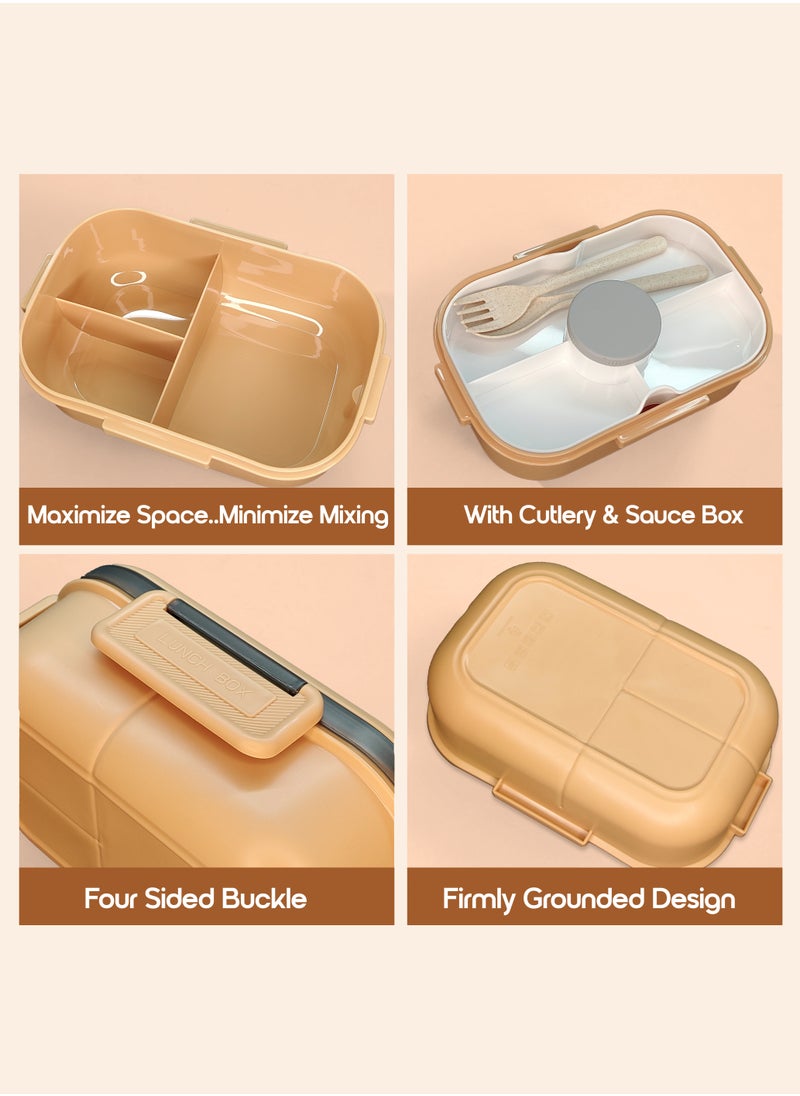 YAH Creation - YAH HealthyLife Bento Lunch Box with Sauce Box - BPA-Free, Leak-Proof, 2 Stackable Layers with 6 Compartments, Microwave & Dishwasher Safe, Includes Cutlery & Handle for Easy Carrying - Image 1
