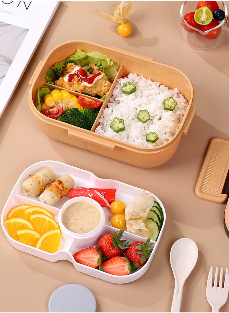 YAH Creation - YAH HealthyLife Bento Lunch Box with Sauce Box - BPA-Free, Leak-Proof, 2 Stackable Layers with 6 Compartments, Microwave & Dishwasher Safe, Includes Cutlery & Handle for Easy Carrying - Image 1