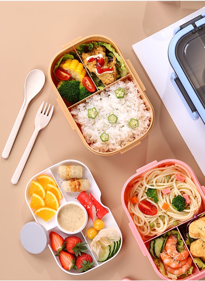 YAH Creation - YAH HealthyLife Bento Lunch Box with Sauce Box - BPA-Free, Leak-Proof, 2 Stackable Layers with 6 Compartments, Microwave & Dishwasher Safe, Includes Cutlery & Handle for Easy Carrying - Image 1