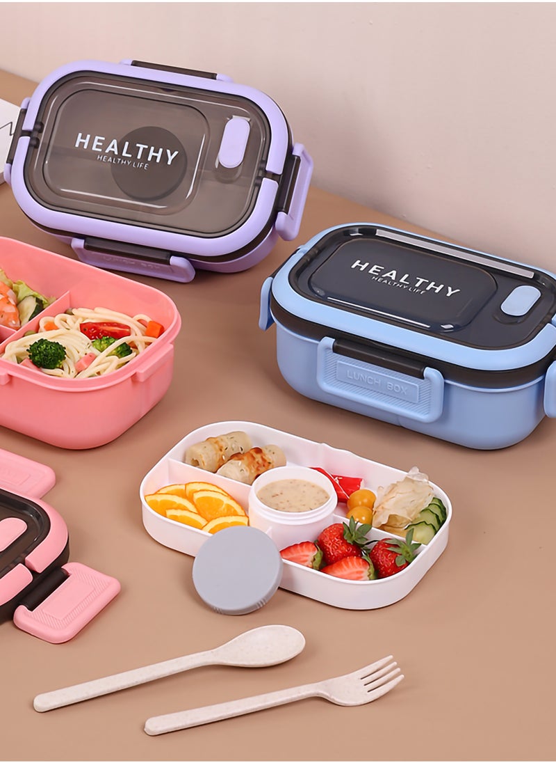 YAH Creation - YAH HealthyLife Bento Lunch Box with Sauce Box - BPA-Free, Leak-Proof, 2 Stackable Layers with 6 Compartments, Microwave & Dishwasher Safe, Includes Cutlery & Handle for Easy Carrying - Image 1