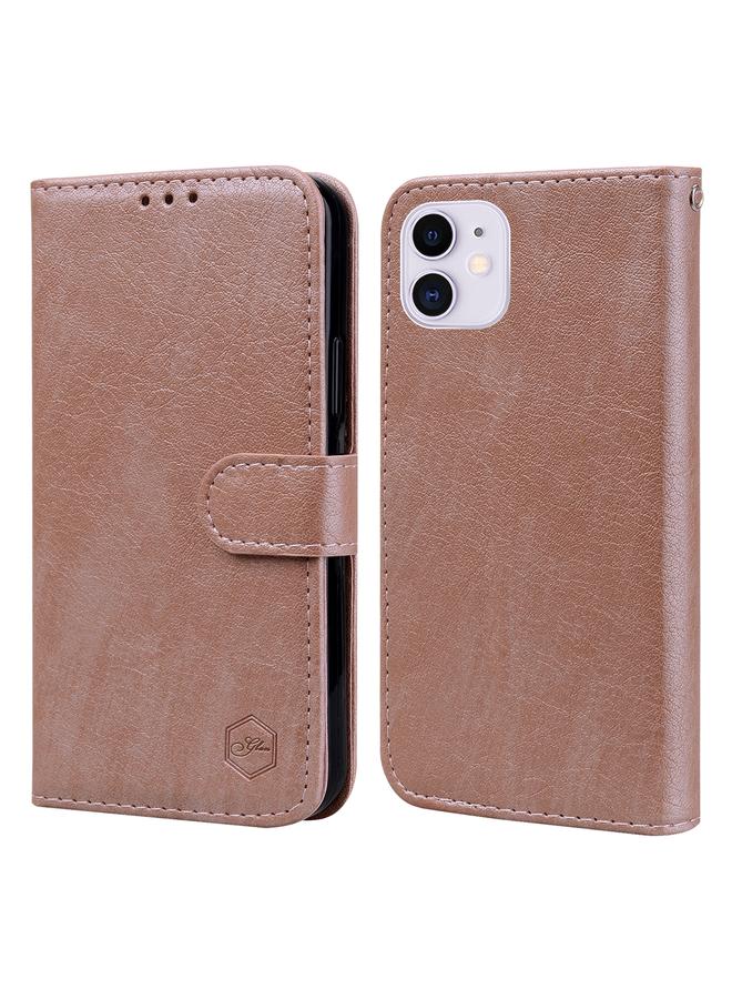 زبون جراب لهاتف iPhone 11 مصنوع من الجلد الزيتي وملمس جلد البولي يوريثان + جراب هاتف TPU - Image 1