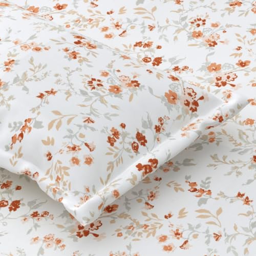 Plumora King Size Elastic Fitted Bedsheet, 100% Pure Cotton King Size Fitted Bedsheet for Double Bed with 2 Pillow Covers, 240 TC, 72×78 Inches up to 8-inch Mattress, Floral (Cherry Blossom Fitted) - Image 1