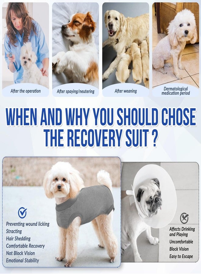 Lukovee Recovery Suit for Dogs, Onesie Surgery Recovery Suit for Female Male Dogs, Abdominal Wounds Cone E-Collar Alternative Prevent Licking Spay Recovery Suit (GY,XXL) - Image 3