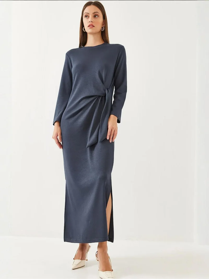Bianco Lucci LUCCI Maxi Fitted Jersey Dress with Bow Tie
