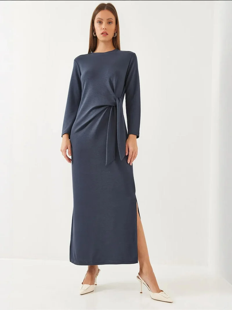 Bianco Lucci LUCCI Maxi Fitted Jersey Dress with Bow Tie