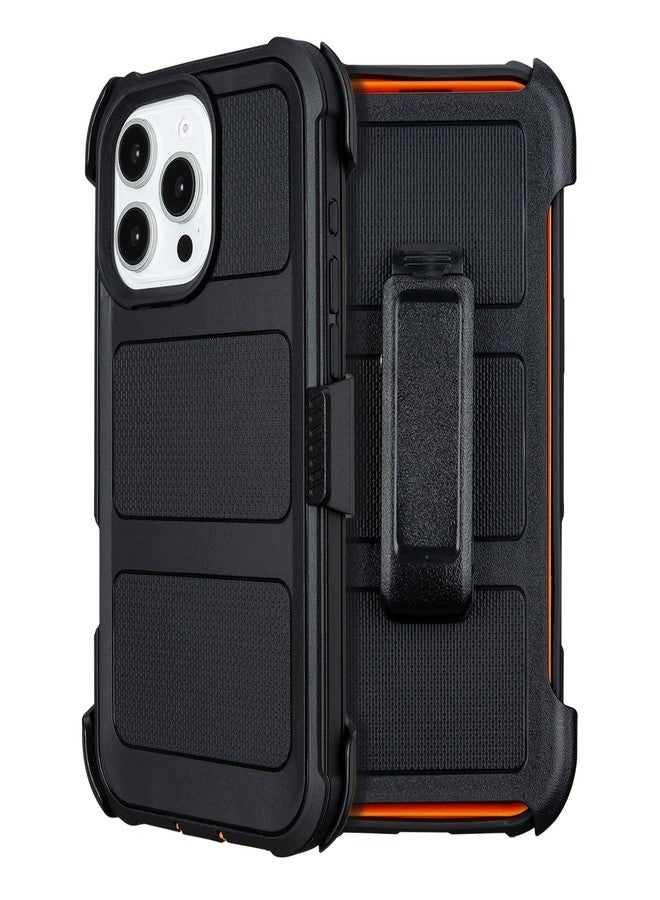 Saiboro Defender for iPhone 16 Pro Max Case with Clip Holster,Heavy Duty Rugged Full-Body,2 Layers of Sturdy,Anti-Drop,Military-Grade Defender Cover for iPhone 16 Pro Max Phone Case (Black & Orange) - Image 1