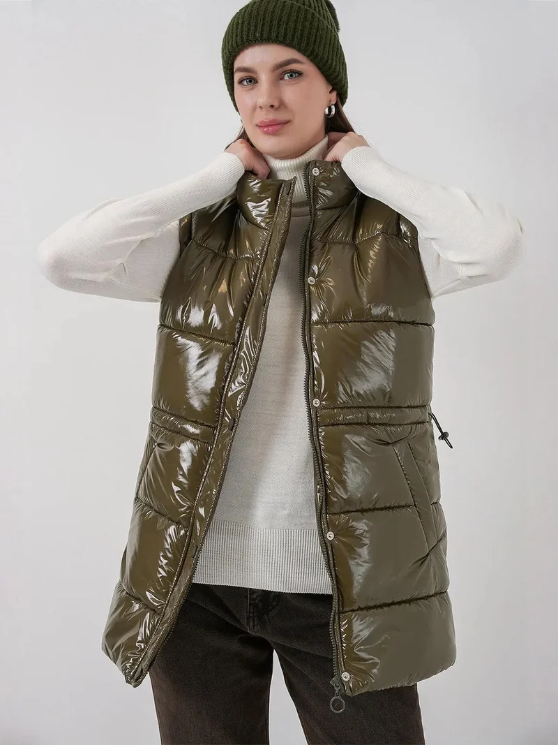 بيغ دارت سترة منتفخة بسحاب لامع من