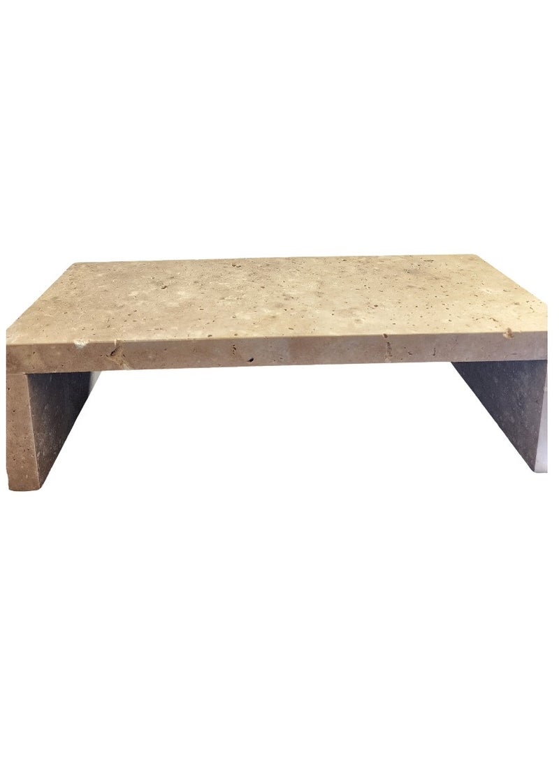 Beige Travertine Tray with Stand, Hand Carved Natural Stone Travertine Tray, Decorative tray, Vanity Tray, Tray (40 x 15 x 10 cm)  - Image 1