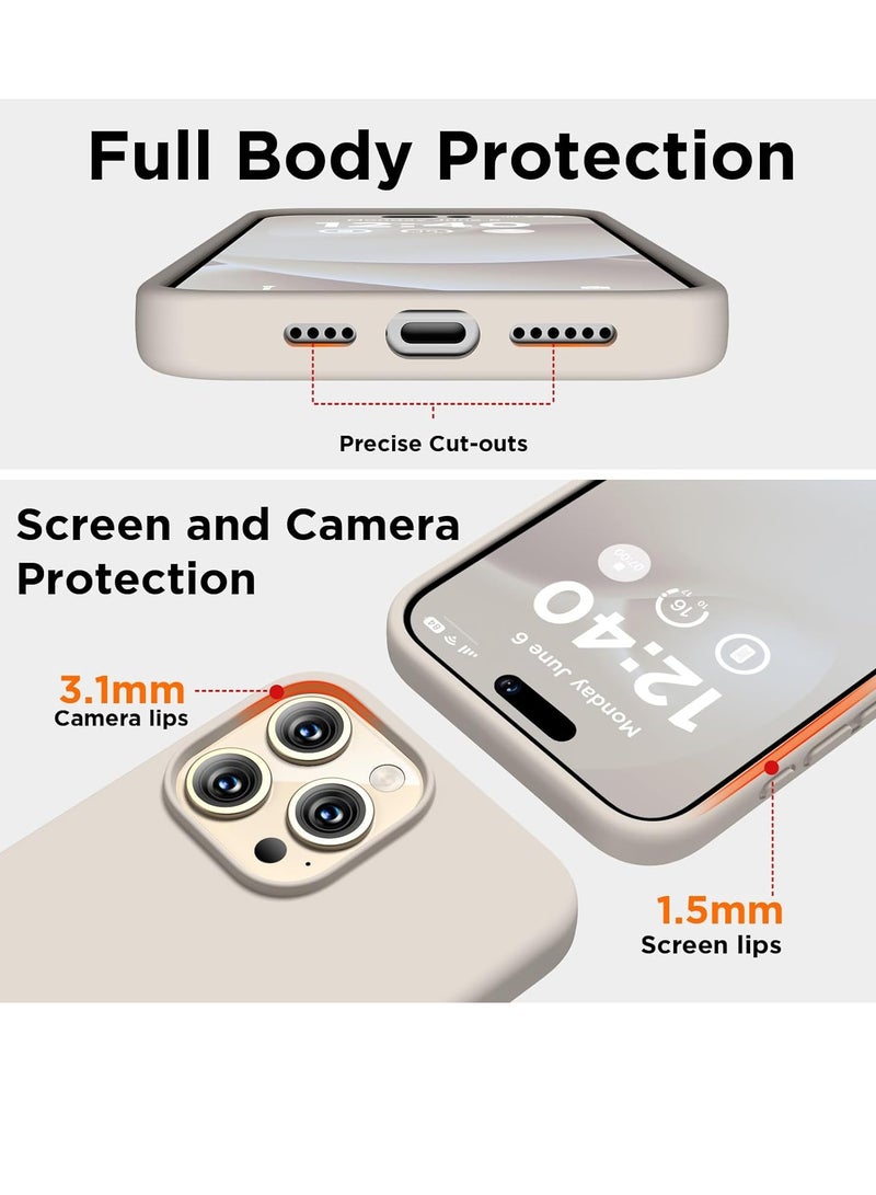 ELTRAZONE Compatible with iPhone 15 Pro Max Case, Liquid Silicone Case, Full Body Shockproof Protective Cover Slim Thin Phone Case with [Soft Anti-Scratch Microfiber Lining], 6.7 inch-Stone - Image 4