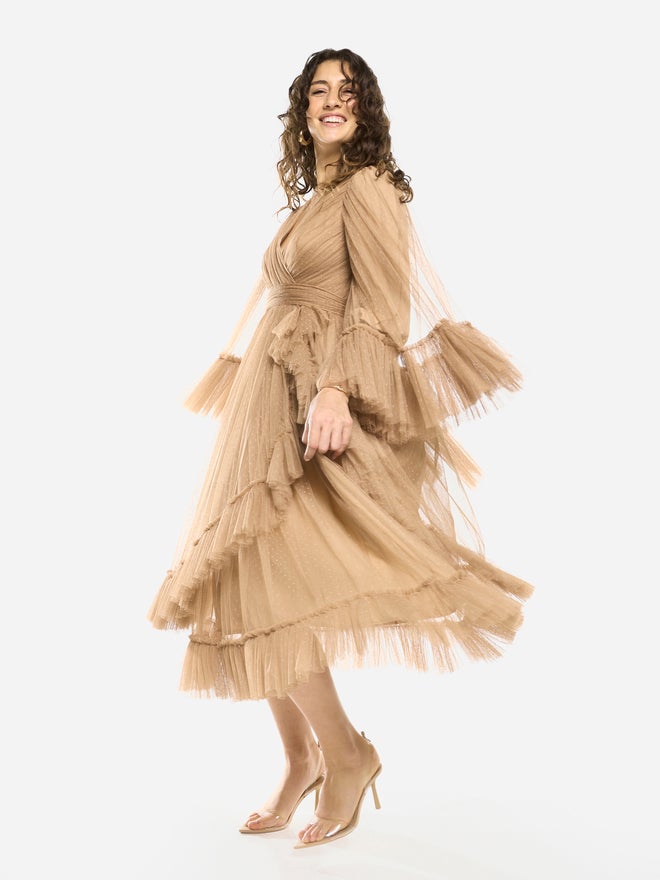House of Moda Ruffle Trim Wrap Layered Midi Dress - Image 4
